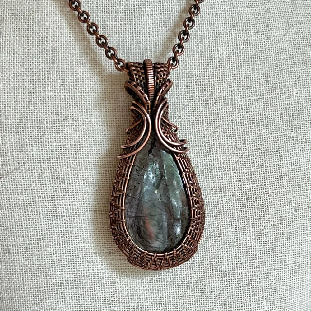 Copper Wrapped Hypersthene Pendant - Picture 5 of 11